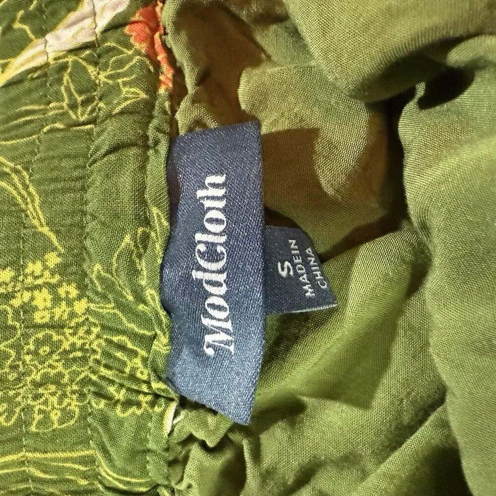 ModCloth “Stay Sassy” Floral Skater Skirt Retro Print Green Pleated Side Zip S - Picture 4 of 6